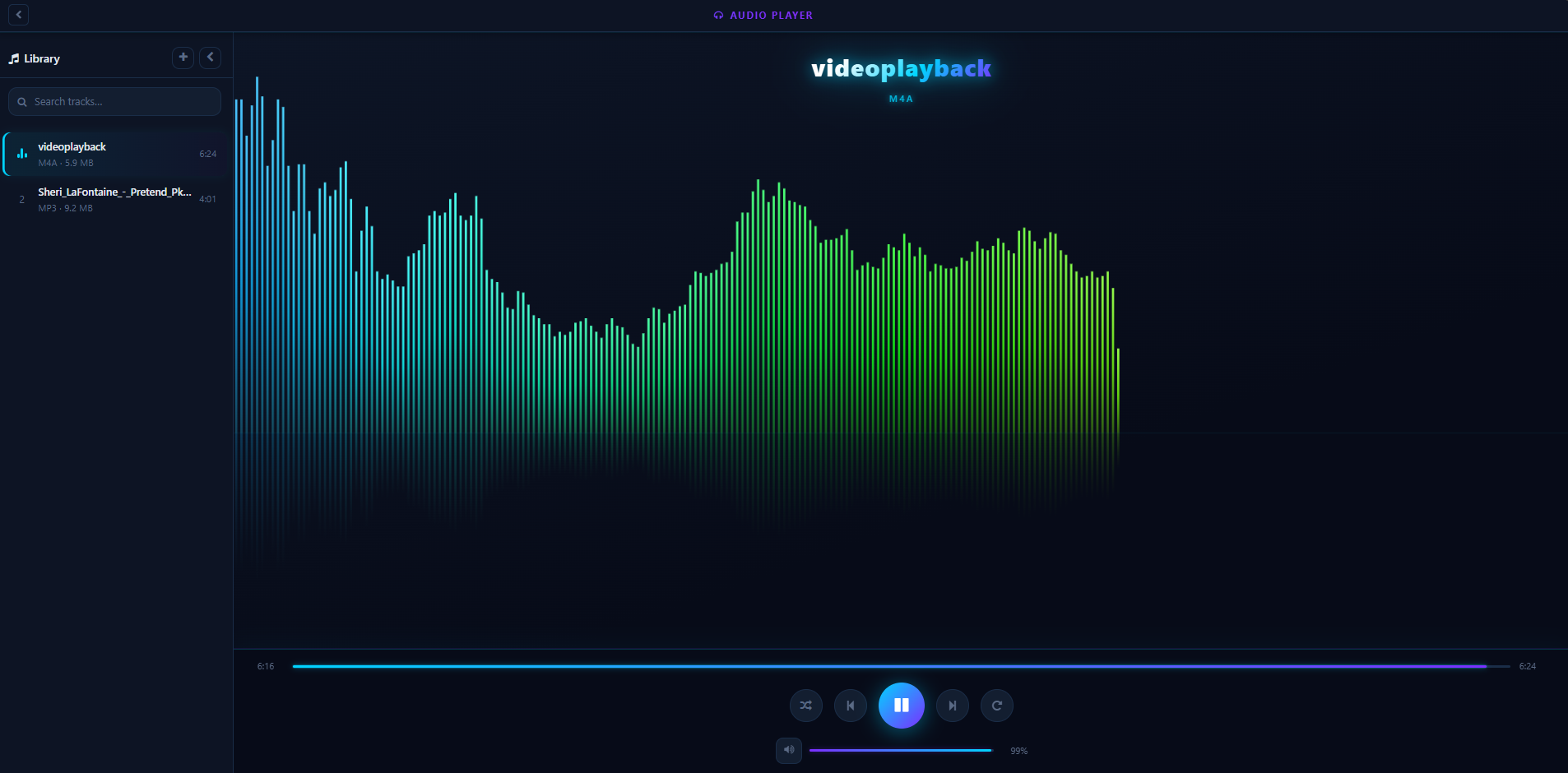 AKI Audio Player - Main neon visualizer view