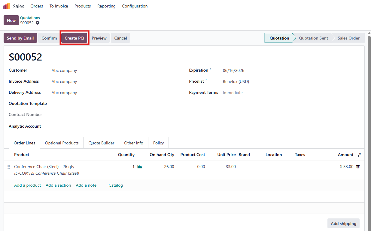 Sales to Purchase Cycle - Create PQ from Sales Order